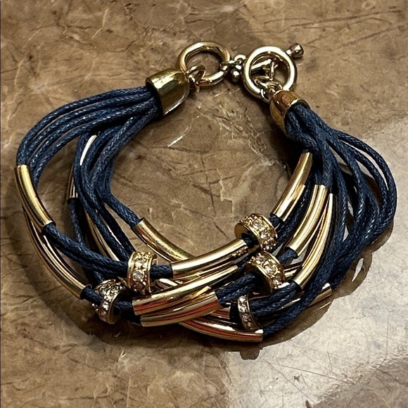 Jewelry - Blue and Gold with Rhinestone Multi Strand Bracelet